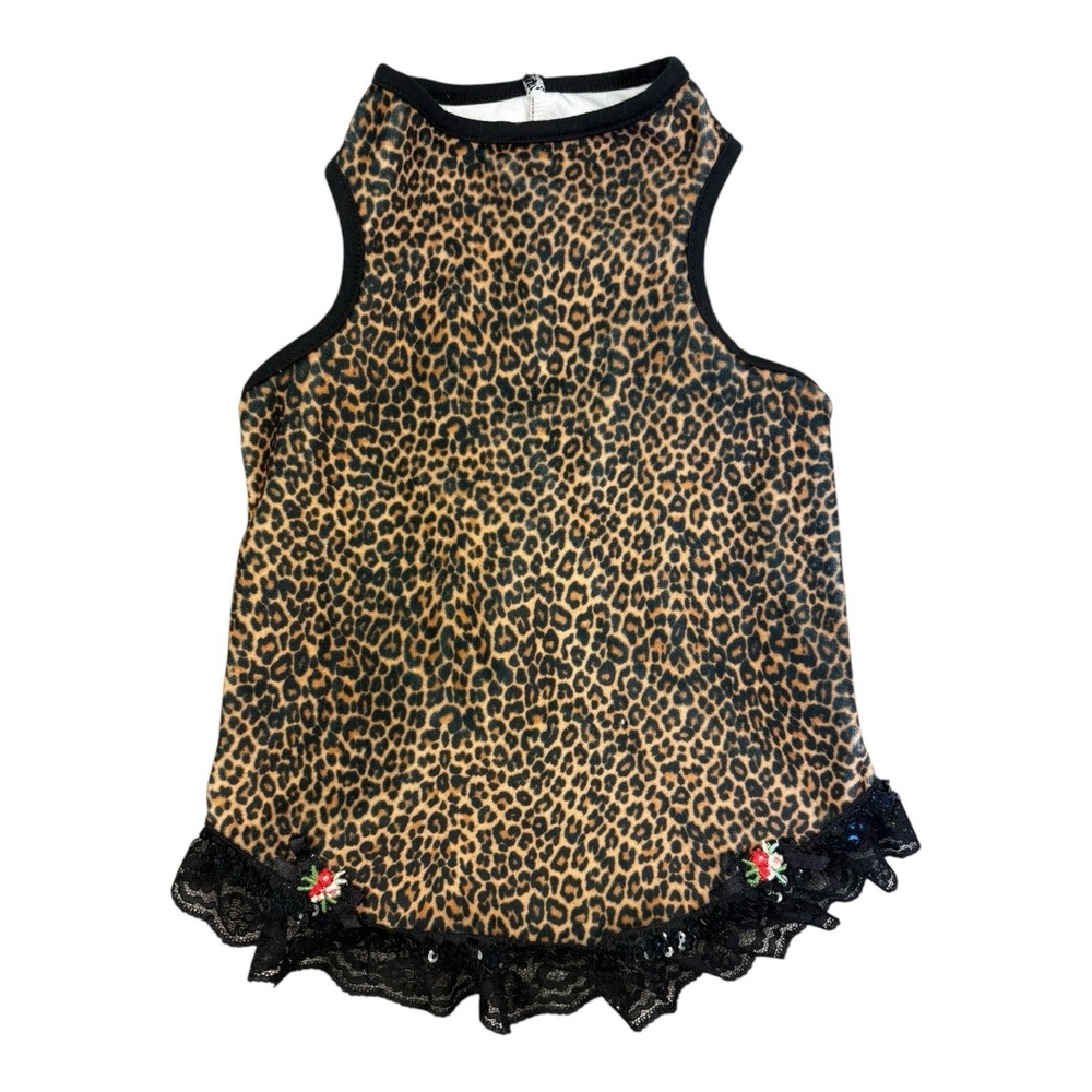 Ruff Ruff Couture Small Dog Pullover Dress – Leopard‎ Print, Lace Trim, USA